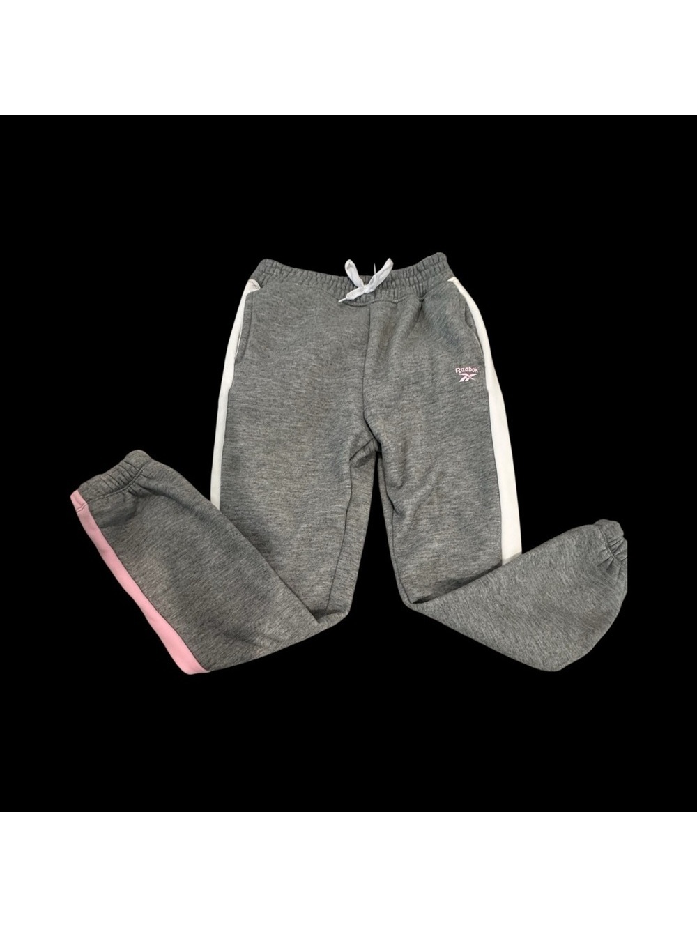 Reebok Gray Kids Joggers with Pink and White Stripes NWT Size Lg.